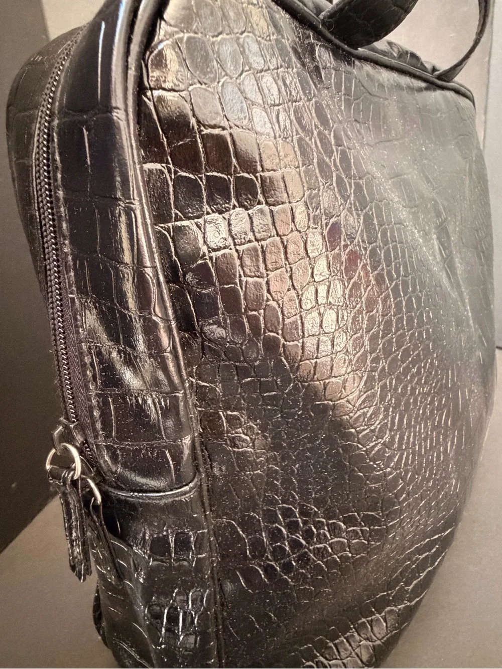 Saks Fifth Avenue Black Croc-Embossed Laptop Briefcase